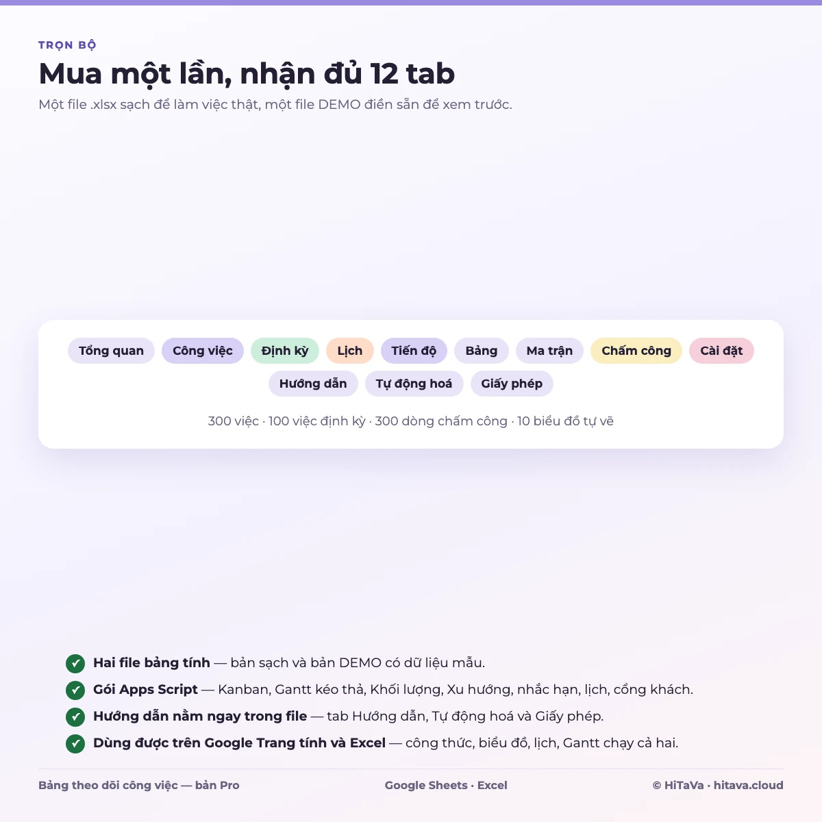 Trọn bộ 12 tab: file sạch để làm thật và file DEMO điền sẵn, dùng trên Google Sheets và Excel
