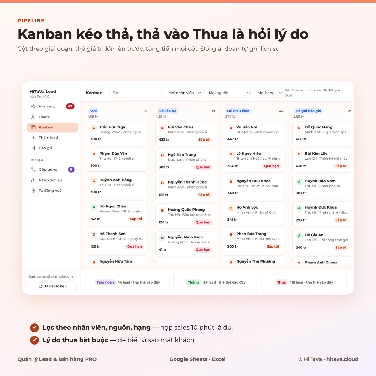Kanban kéo thả theo giai đoạn bán hàng