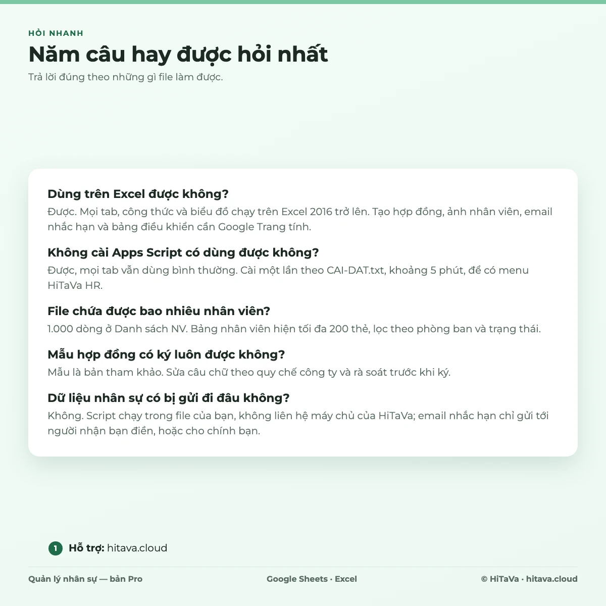 Hỏi đáp: dùng trên Excel, không cài Apps Script, chứa 1.000 nhân viên, mẫu hợp đồng tham khảo